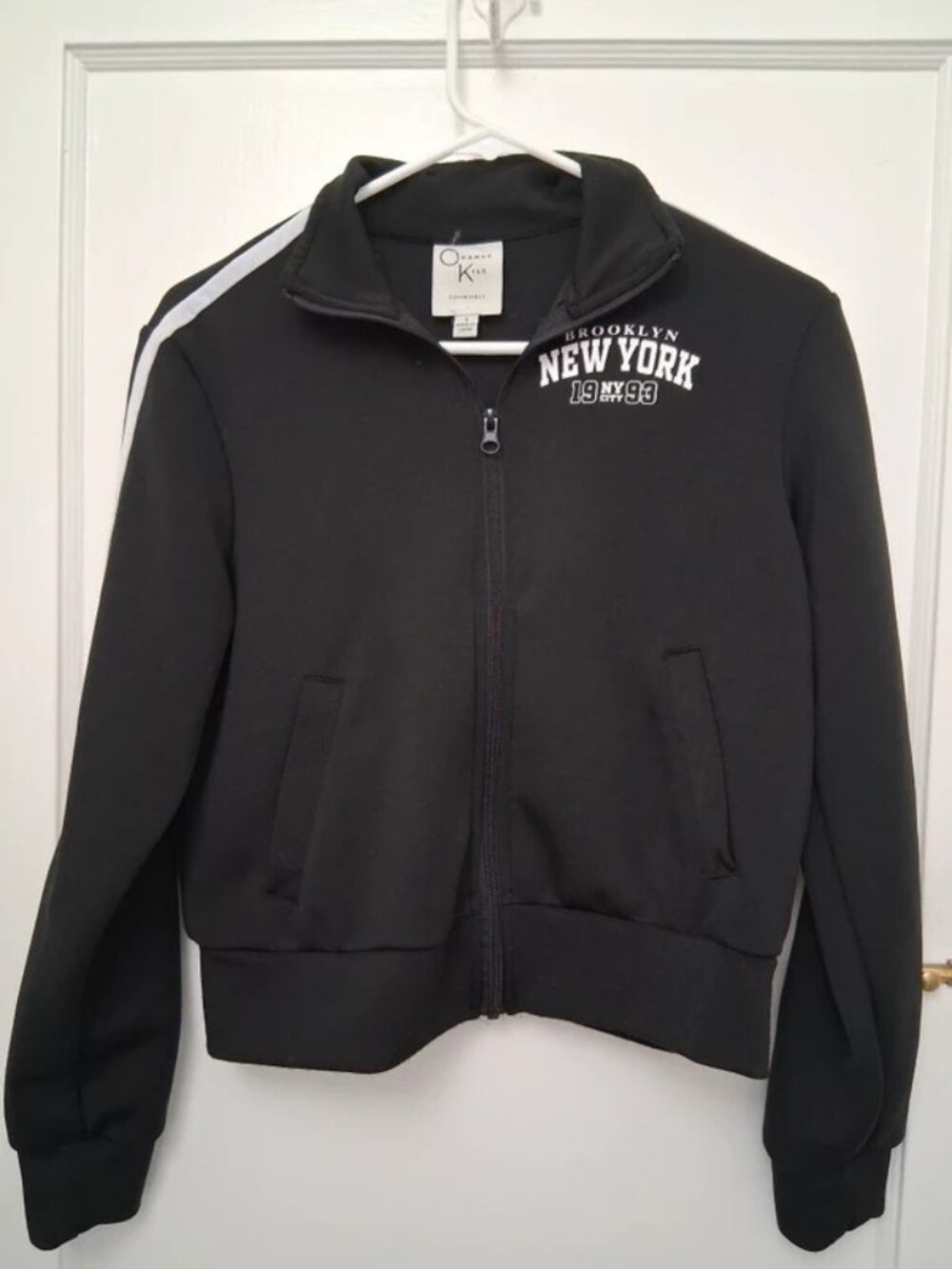 Junior's Orange Kiss Cropped Brooklyn New York Track Jacket